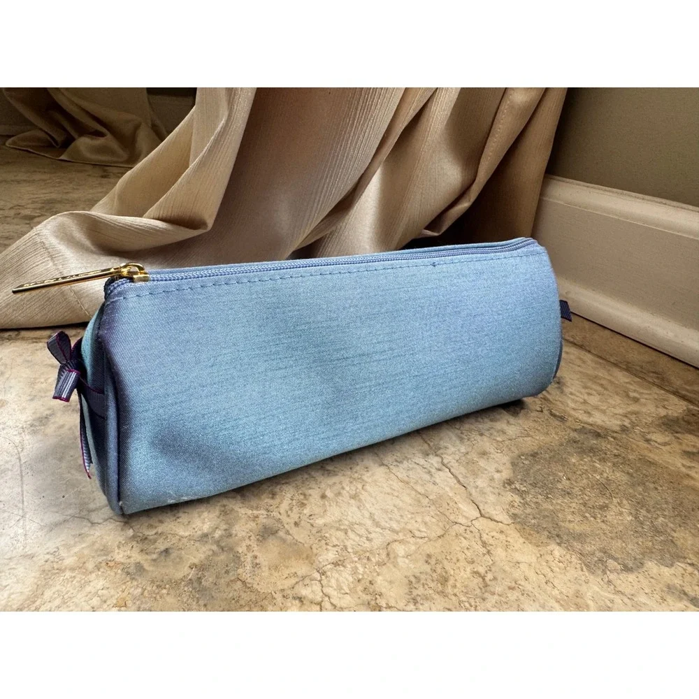 NWT Estee Lauder Blue‎ Shimmer Makeup Bag Set with 4 Brushes Mirror Travel Cas